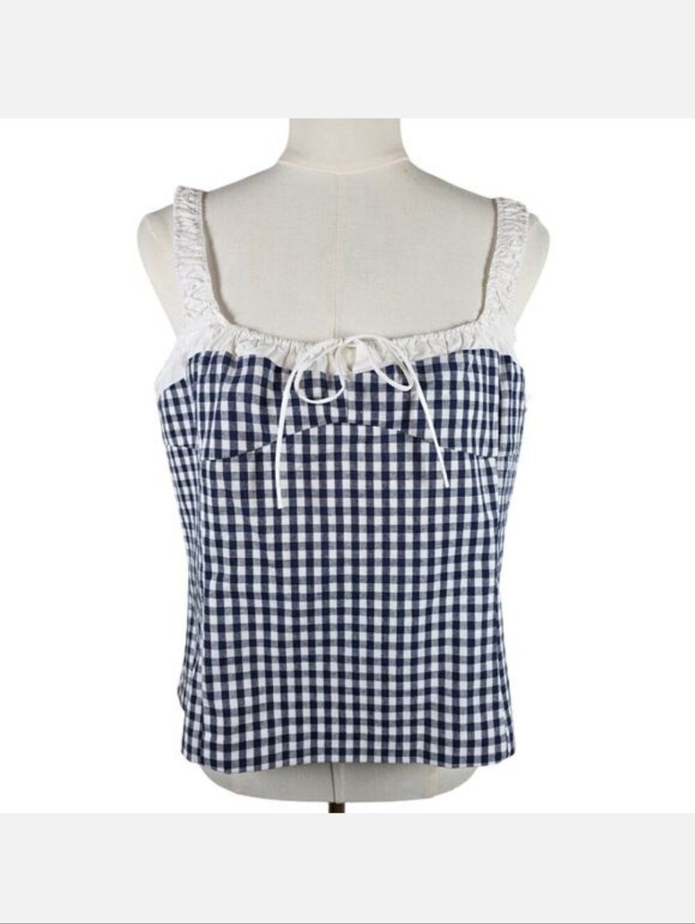 Elodie Navy and White Gingham Tank Top, Size L, NWT, Discreet Zipper On Side